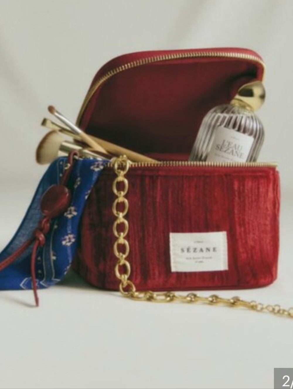 Sezane Velvet Zip Around Pouch